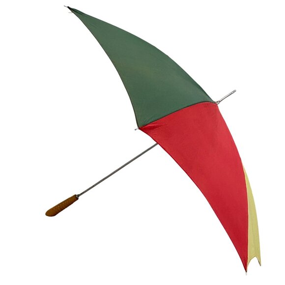 Large Vintage Wooden Handle Rainbow Umbrella - Picture 2 of 16